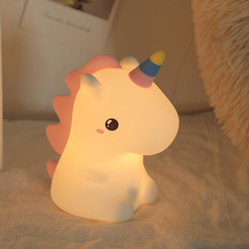 Unicorn Cartoon Cute Soft Light Night Light Baby Sleeping with Good-Looking Bedroom Decoration Table Lamp Silicone Night Lamp