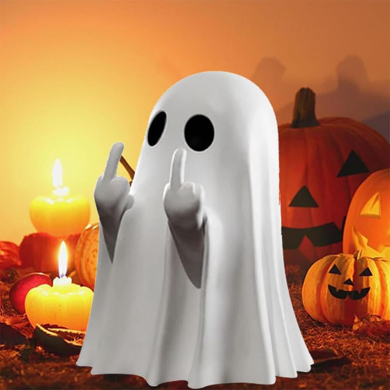 Halloween Ghost Figurine – Spooky Resin Middle Finger Ghost Decor | Cute & Edgy Indoor/Outdoor Halloween Decor for Porch & Home (1 Pc)