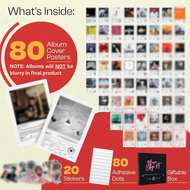 80 Pcs Album Cover Posters, 6X6 Inch Prints & 50 Stickers - Durable Wall Decor for Music Lovers & Rapper Room Decoration Artistic Ornaments
