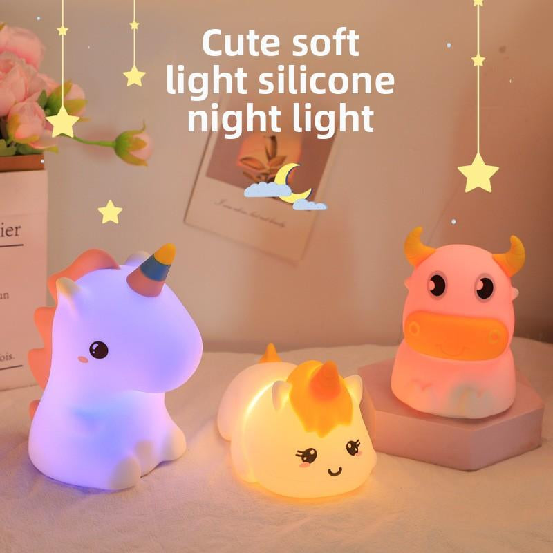Unicorn Cartoon Cute Soft Light Night Light Baby Sleeping with Good-Looking Bedroom Decoration Table Lamp Silicone Night Lamp